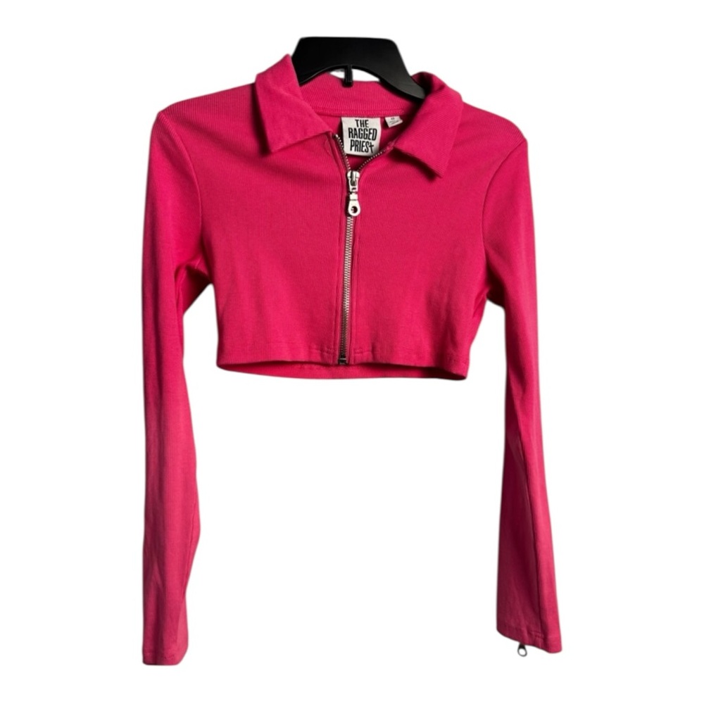 The Ragged Priest hot pink textured sweater cropped zipper size 12 neon chic